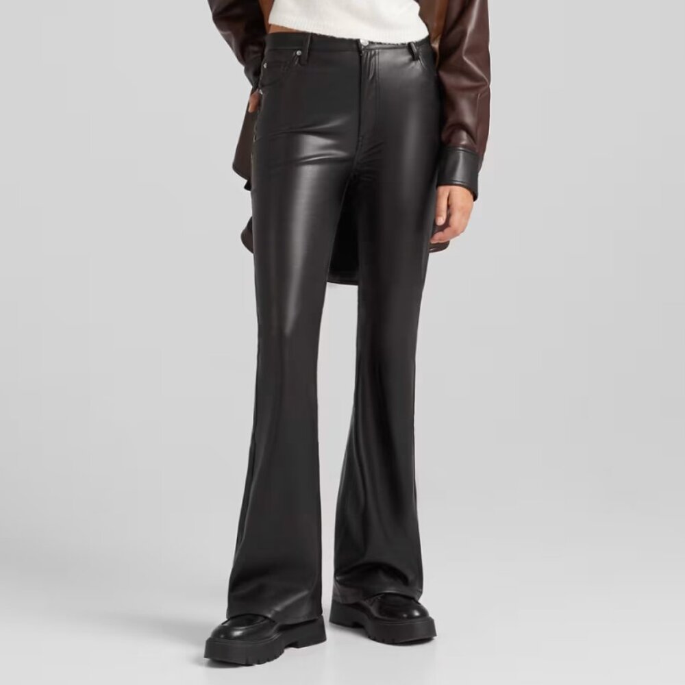 Bershkla flare faux leather trouser in black